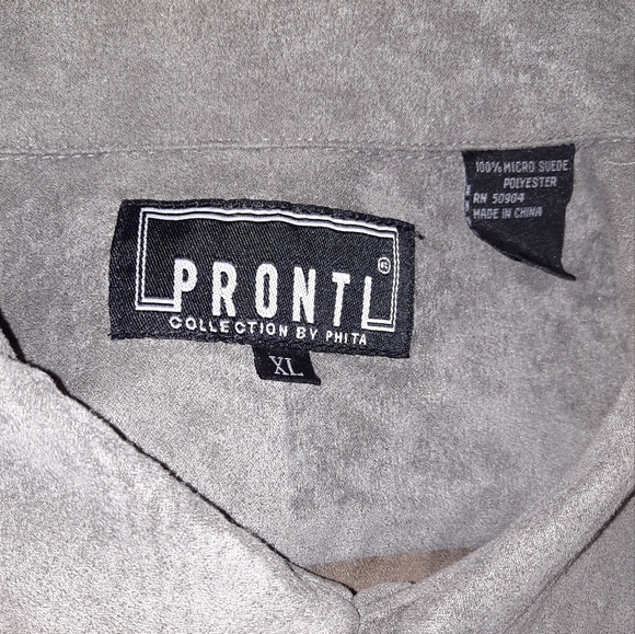 Men's Pronti Collection by Phita Gray Micro Suede Shirt - Picture 2 of 3